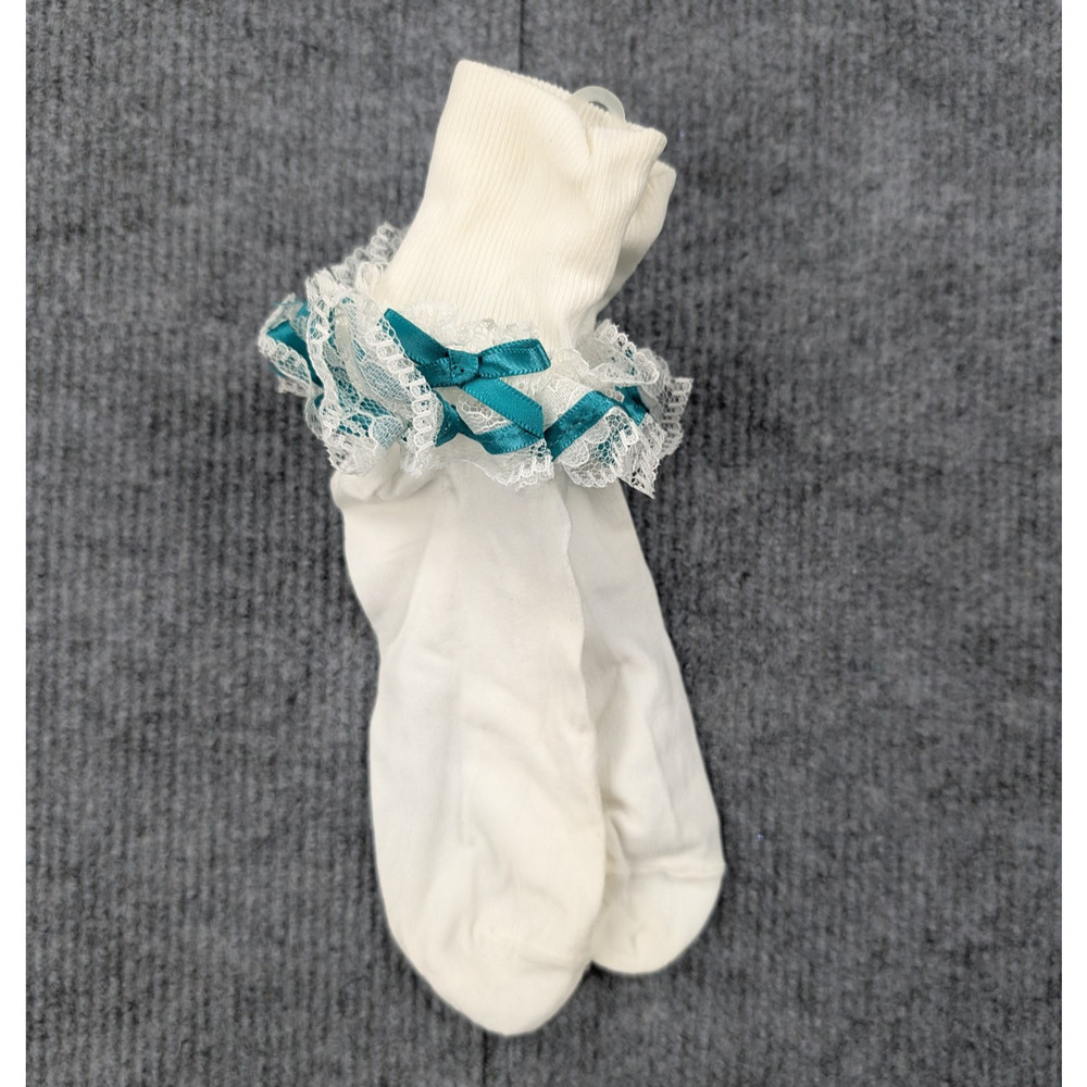 Vintage Nylon Ankle Socks Womens 8-9.5 Coquette Ruffle Church Lace Y2K Event 60s - Picture 2 of 4